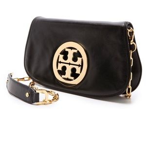 Tory Burch  Reva Clutch Chain Black Leather Crossbody
